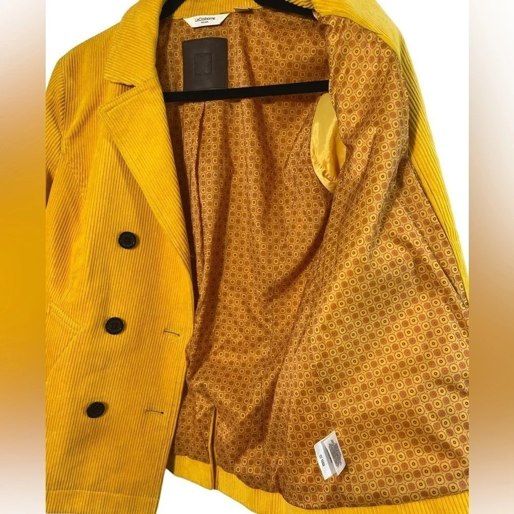Liz Claiborne Yellow Corduroy Double Breasted Jacket Size Small - Picture 3 of 8